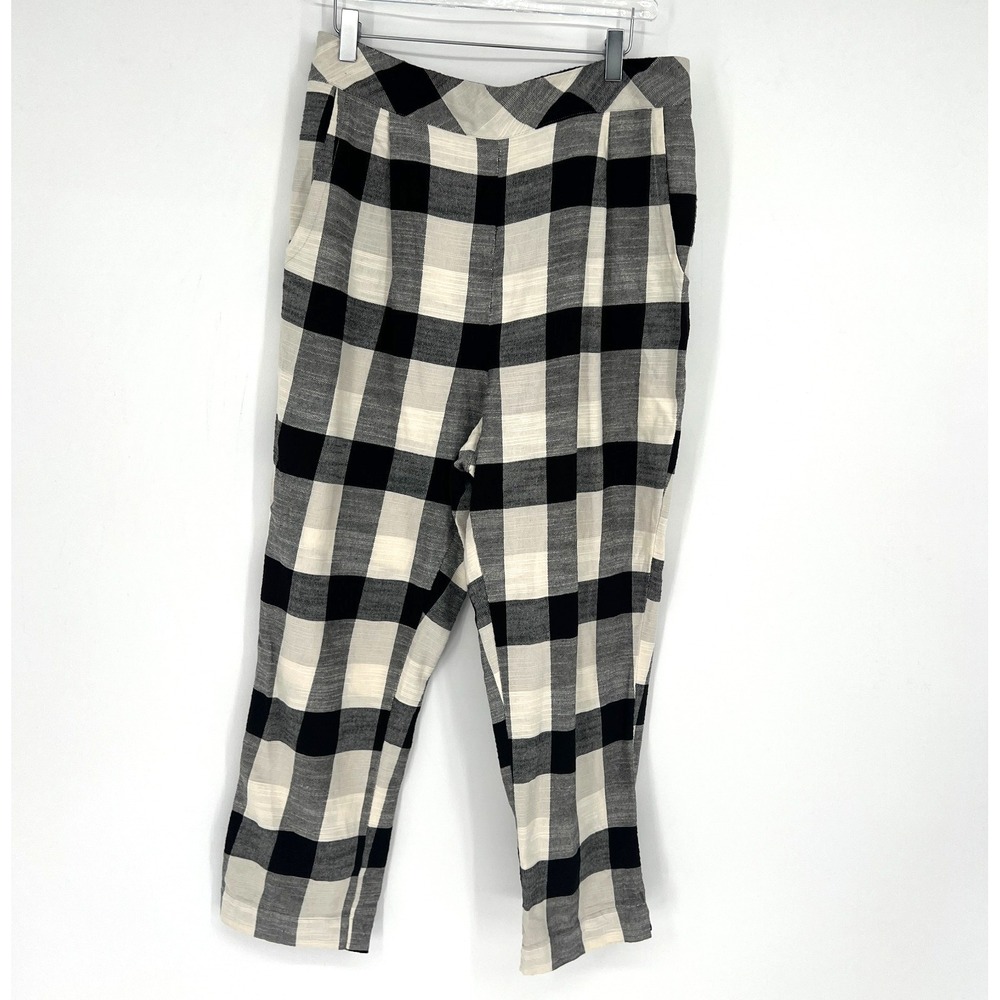 Free People Pants‎ Womens L Checkered Gingham Cotton Maximalist Preppy